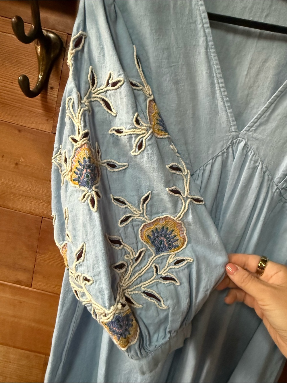 Zara Light Blue Embroidered V-Neck Mini Dress - Picture 3 of 5